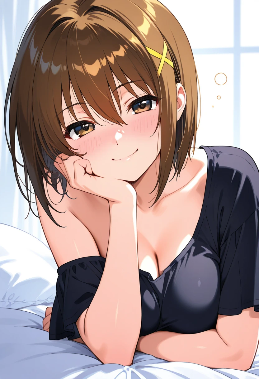 1girl in, iroha isshiki、Bronze hair、Semi-long、 large boob,
(Best Quality, hight resolution, 4K, Detailed Lighting, Shaders),
Smile, Sweat, blush,
Flower kimono, Bare shoulder, decolletage,
, Upper body,
Focus,
Lying on your back on the bed,Opening Mouth、You can see nipple-shaped feet、Spread your legs apart、laying on back、Full body depiction、