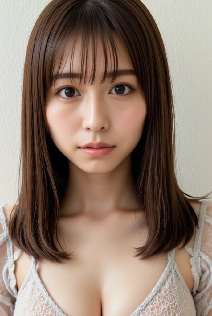 Highest quality, 8K, Tabletop, Realistic, Realistic, , (窓からはLate Nightの大都会の夜景、Ample breasts:1.2), Big Breasts, , , Abundant hips, Detailed face, Beautiful Face, , Beautiful woman,((Gray detailed eyes、Translucent skin texture、A shy smile、Fluffy hair、Light Brown Hair、Big city view from the window、Shaggy Cut、Floating Hair、、Cute Japanese Idols:1.4)). (、short hair、Floating Hair、Parted bangs、Bedroom、Sit on the bed、Place your hands on your feet、Late Night、indirect lighting、Sheer white bra and panties、Ample breasts、Looking into the camera:1.2))