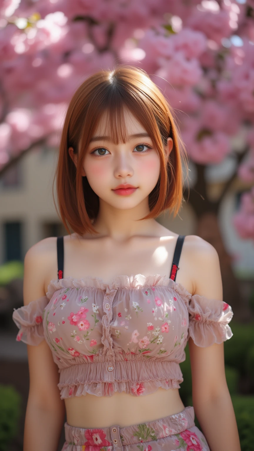 8k, RAW photo, Fujifilm, analog style photo of a beautiful young woman as avril with (huge breasts) in a light pink rose garden (highly detailed skin:1.2) Style-Petal BREAK
short hair, blonde hair with color streaks, blunt bangs, wearing a dress, film grain, 35mm, cute-style, cowboy shot, closeup