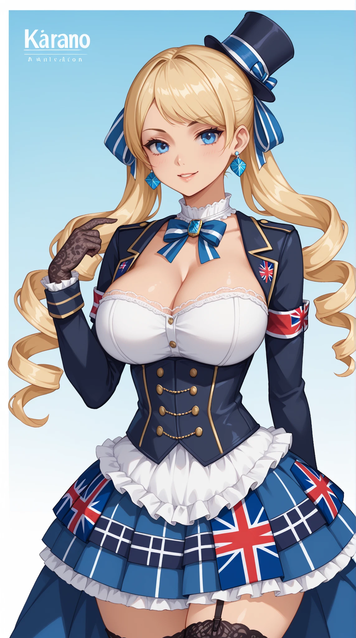 (((British flag-inspired outfit:1.3))),(((Woman in men's clothing:1.3))),(masterpiece,Highest quality,Ultra-high resolution output images,Write boundary depth,Intricate details,Adding dimension to your subject with the contrast of light and shadow,Anatomically correct facial structure),(Picture Mode Ultra HD,)