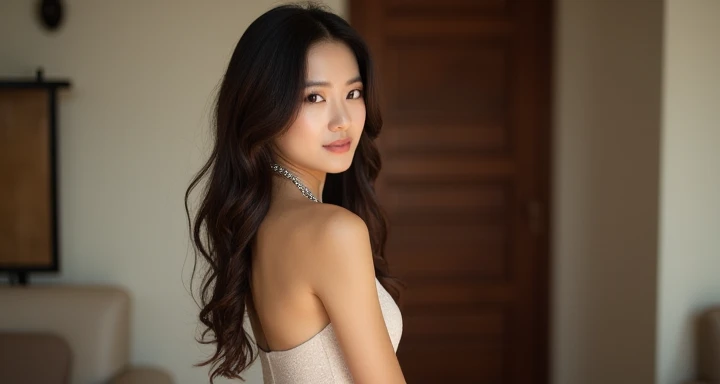 a beautiful teenage philippine model, detailed face, long hair, perfect skin, wearing an elegant silk dress, posing and smiling in a photography studio, professional studio lighting, high quality DSLR camera, dramatic lighting, soft focus, warm color tones, cinematic composition, photorealistic, extremely detailed, 8k, masterpiece