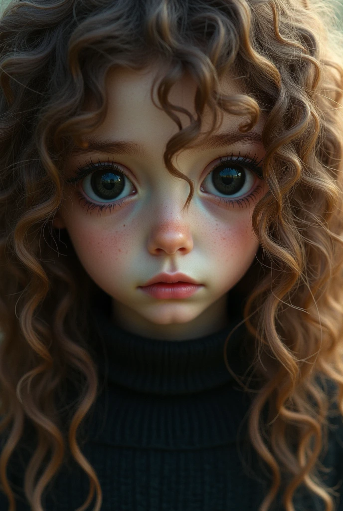 11 year old girl with brown eyes and brown hair wearing dark green sweater
