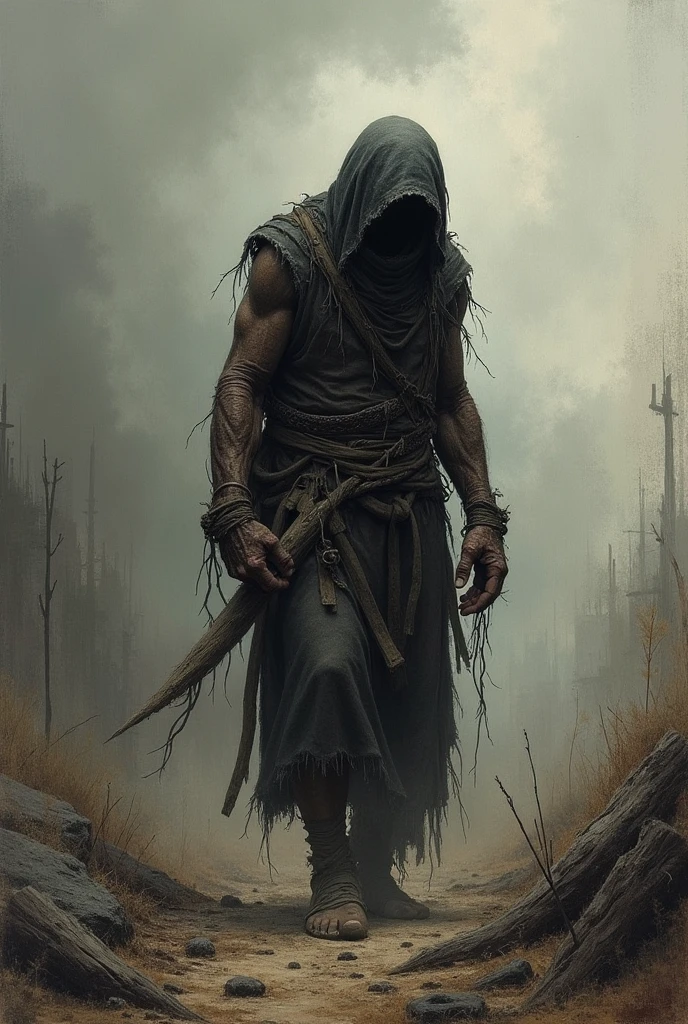 oscuro y desgarrado, ((1 joven y hermoso cuerpo musculoso ropa de cuero:1.6)), fierce expression, sosteniendo un arma, (colores en su ropa, warm, naranja, amarillo, Violeta: 1.3), parado en un terreno desolado , dramatic lighting, sombras intensas, textura arenosa, alto contraste, colores vibrantes, dynamic pose, postura poderosa, fondo rugoso, explosive atmosphere, dystopian theme, elementos surrealistas, digitally painted illustration, High definition resolution, detalles intrincados, dramatic composition, avant-garde and chaotic brushstrokes, Gothic style, emociones intensas, epic scale, raw and gritty feeling, Obras de arte cautivadoras y provocativas..