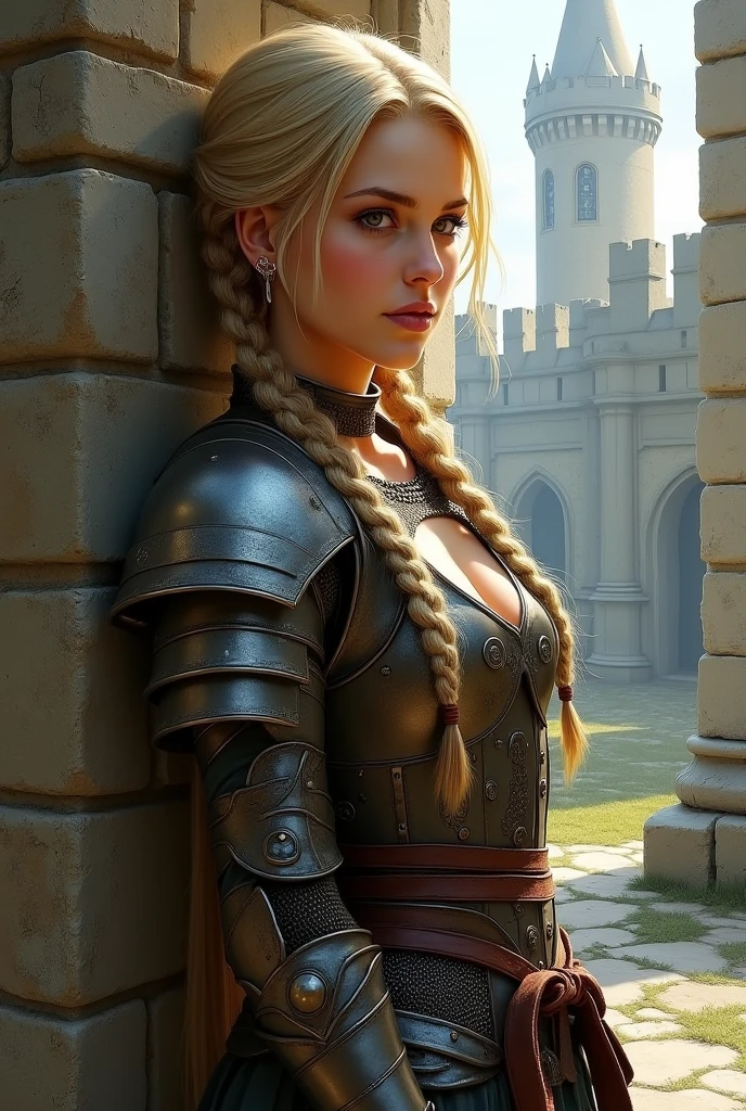 (masterpiece), (extremely intricate:1.3), (realist), portrait of a girl, the most beautiful in the world, (medieval armor), metal reflections, Upper part of the body, outdoor, intense sunlight, distant castle, Detailed professional photography of a stunning woman., sharp focus, dramatic, awarded, cinematic lighting, octane render unreal engine,  volumetric dtx, (film grain, blurred background, blurred closeup, bokeh, depth of field, Sunset, Motion blur:1.3), coat of mail