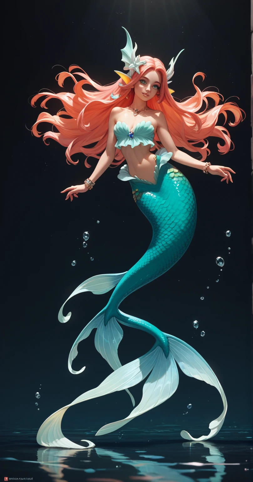 A beautiful gorgeous mermaid under the sea playing with fishes the sea is filled with corals and colourful fishes