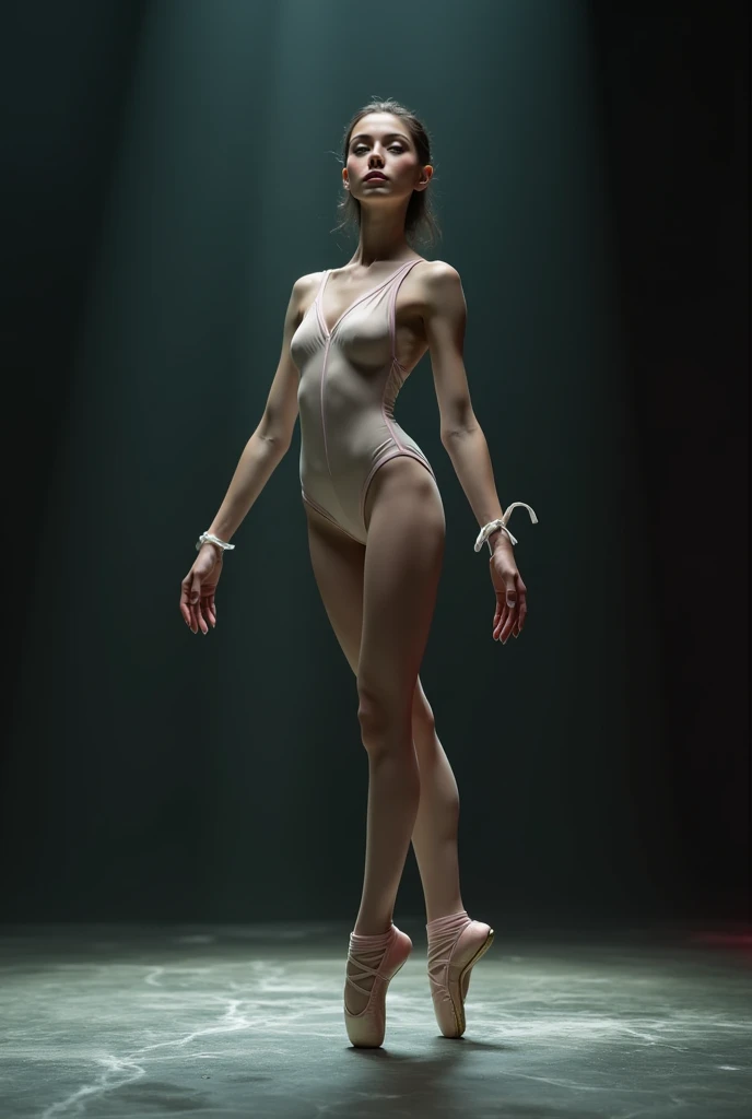 photorealistic, a beautiful girl, full_body_wrapped_up with red_tapes (accurate 1.2), beauty face, perfect body(proportional 1.8), walking stance, thirty degrees side view, dramatic photo studio, dramatic lightning, ambient, 8k