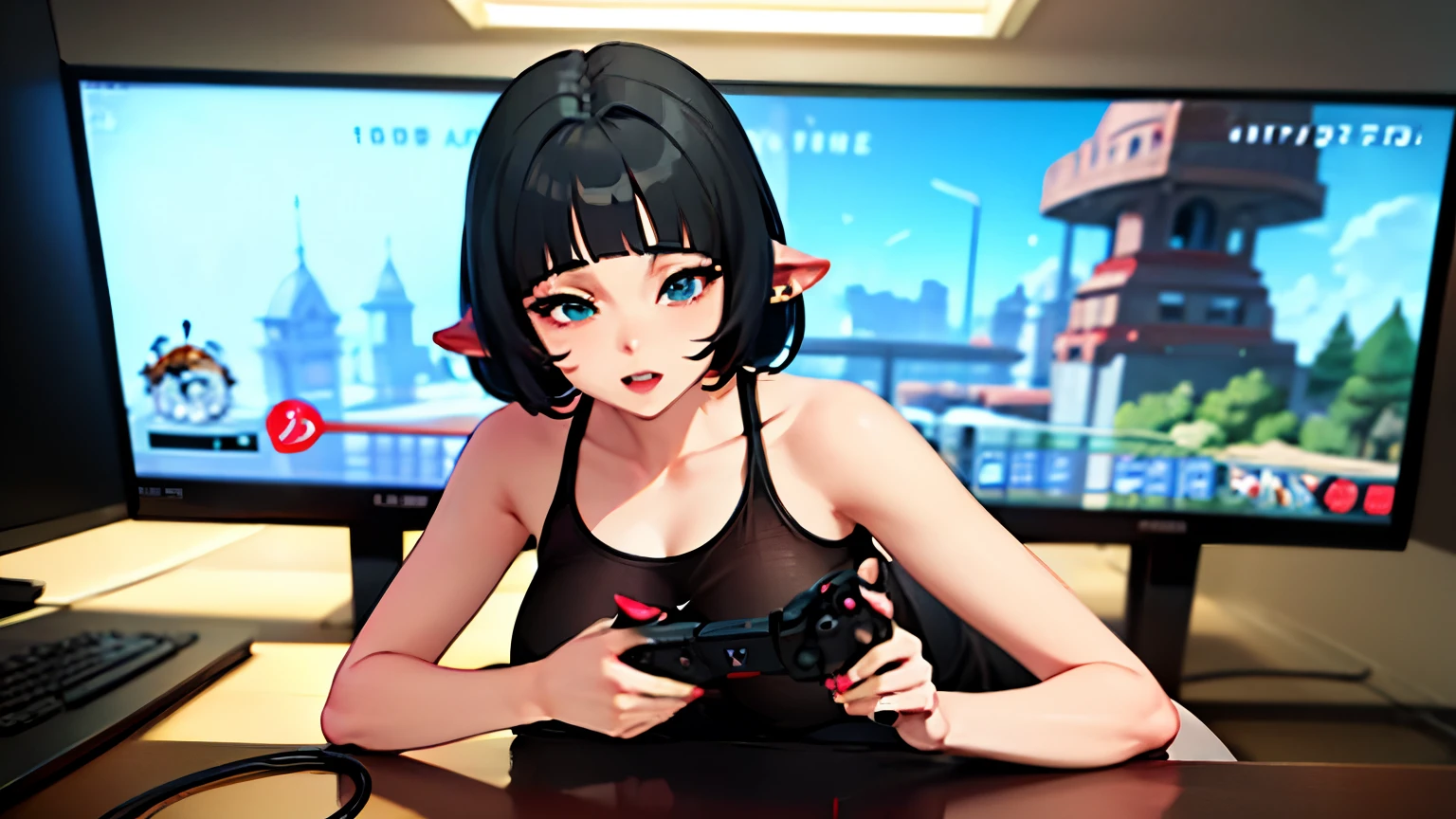 jane doe playing video games with a playstation controller
