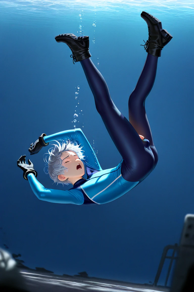 cirno under water. legs bent in fetal position. assembly view. lots of air bubbles + sun. super aesthetic. correct anatomy, body is detailed. artist: range murata.
super hd,
official art, professional art,
wallpaper