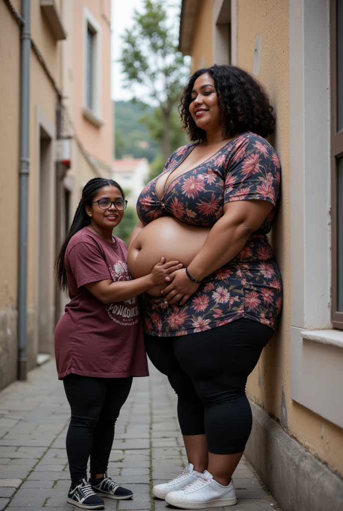 Extremely Hyperpregnant Western Samoan woman with huge belly wearing a dress