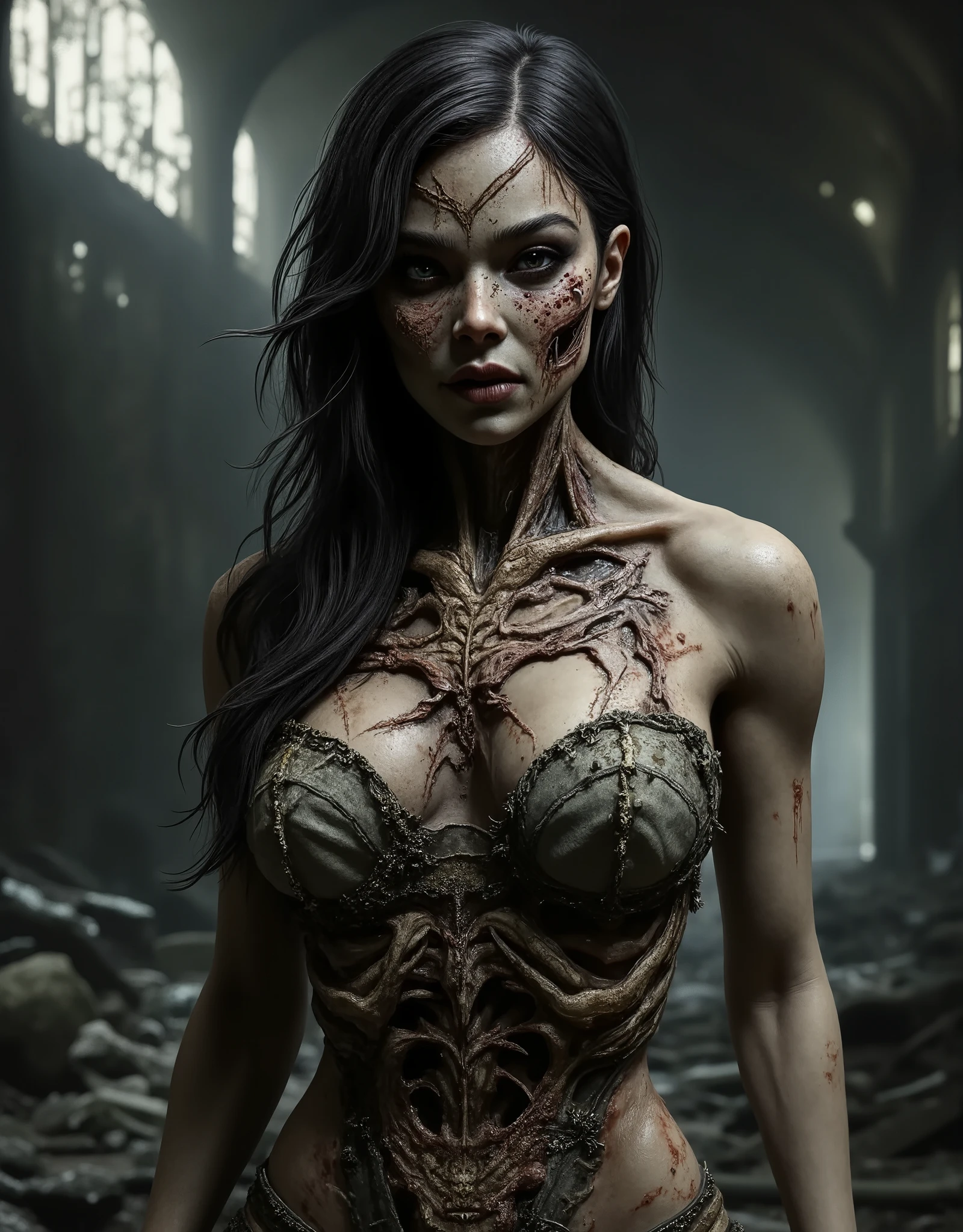 female arachnid spider monster girl, horror, terrifying