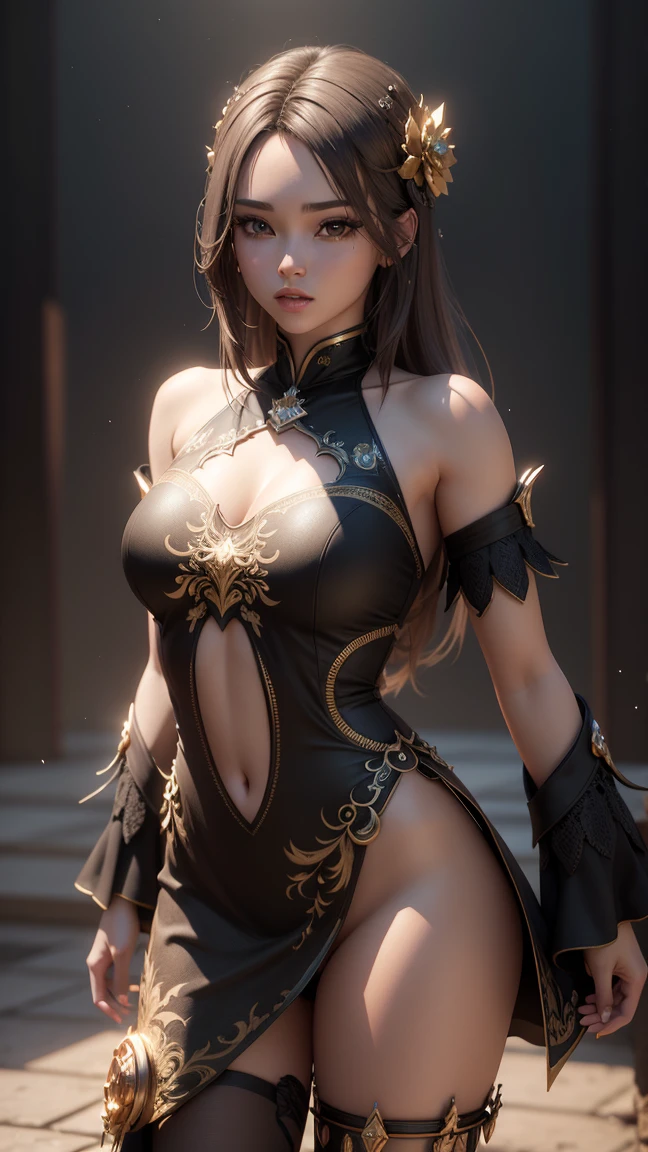 Kasumi, brown eyes, (best quality, ultra-detailed), (realistic:1.37), beautiful and detailed face, ultra-realistic texture, delicate face, delicate body, red lipstick, bright colors. High definition, 8K, well defined legs