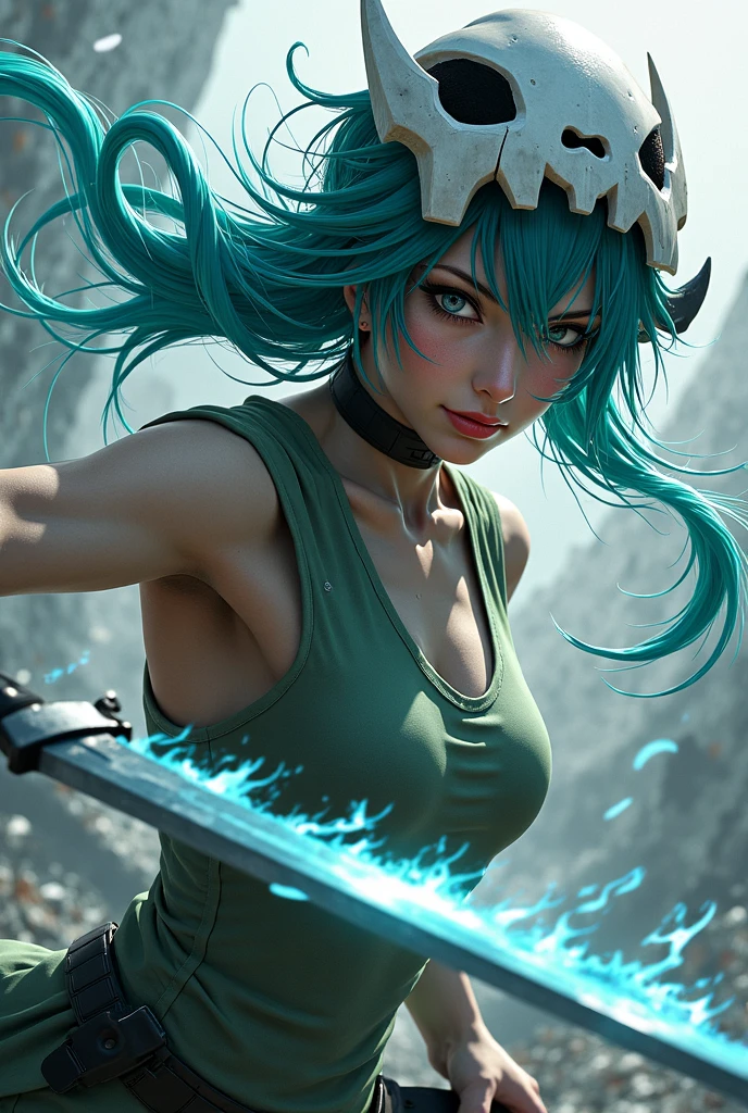 Anime girl with blue hair holding a baseball bat and wearing a white shirt, Thicc, she is holding a katana sword, Desenvainando su katana, (SFW) Seguro para el trabajo, practicando sus espadas, she is holding a sword, sostiene una espada, seductora chica de anime, sosteniendo una espada en su hombro, agacharse, Hermosa chica de anime en cuclillas