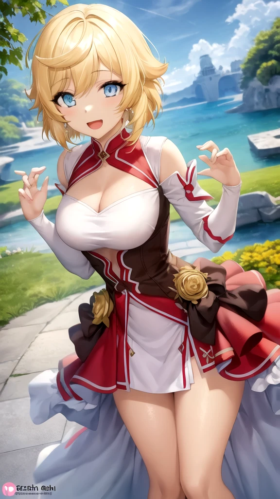((tmasterpiece)), (best qualtiy:1.7), (A detailed:1.4), (A high resolution:1.4), 8k, (a color:1.5), 2D, A high resolution, Sharp images, 4K, k hd, yoimiya(genshinimpact), Next round, nail polish, Tattooed with, red necklace, arm support, hair between eye, choker necklace, vision(genshin impact), blond hairbl, 鎖骨, Blushlush, super giant breast, Hand up, upper legs, flower tattoo, Arashi, chest sarashi,orange eyes, Orange nails, 独奏, arm tattoos, Keep one's mouth shut, pony tails, jewely, ssmile, hair adornments, Hadanuji Daosa, 1girll, chest tattoo, full bodyesbian, spheres, suns, (((lake))), ((grassy)), blossoms, shoulder off, standing on your feet,swim wears