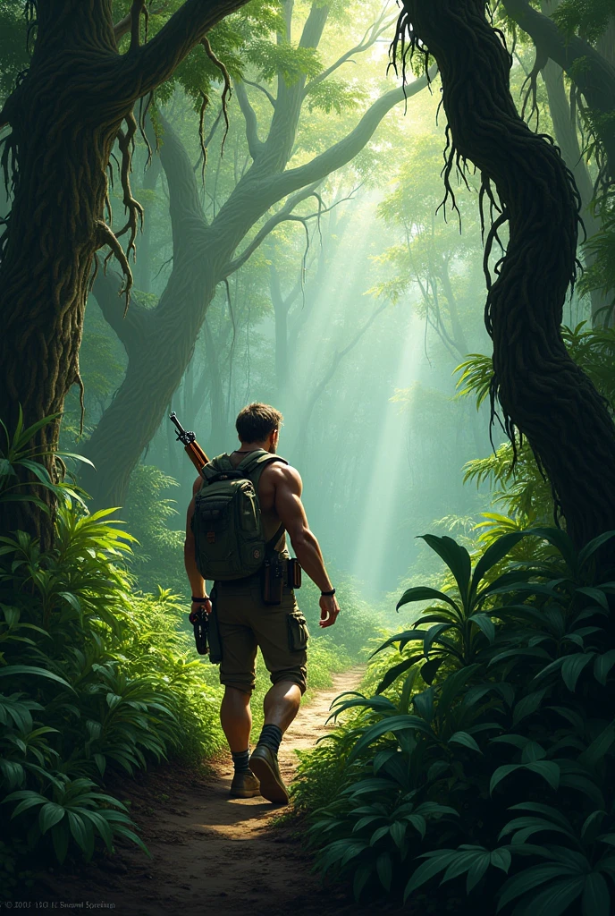 Blindfolded man in the jungle