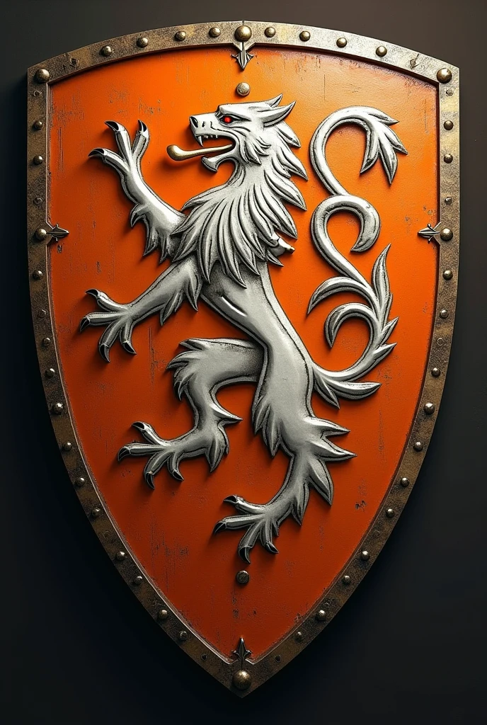 house A team shield like in Game of Thrones but with the customization that it wears orange and white, That the shield is based on the Lanister