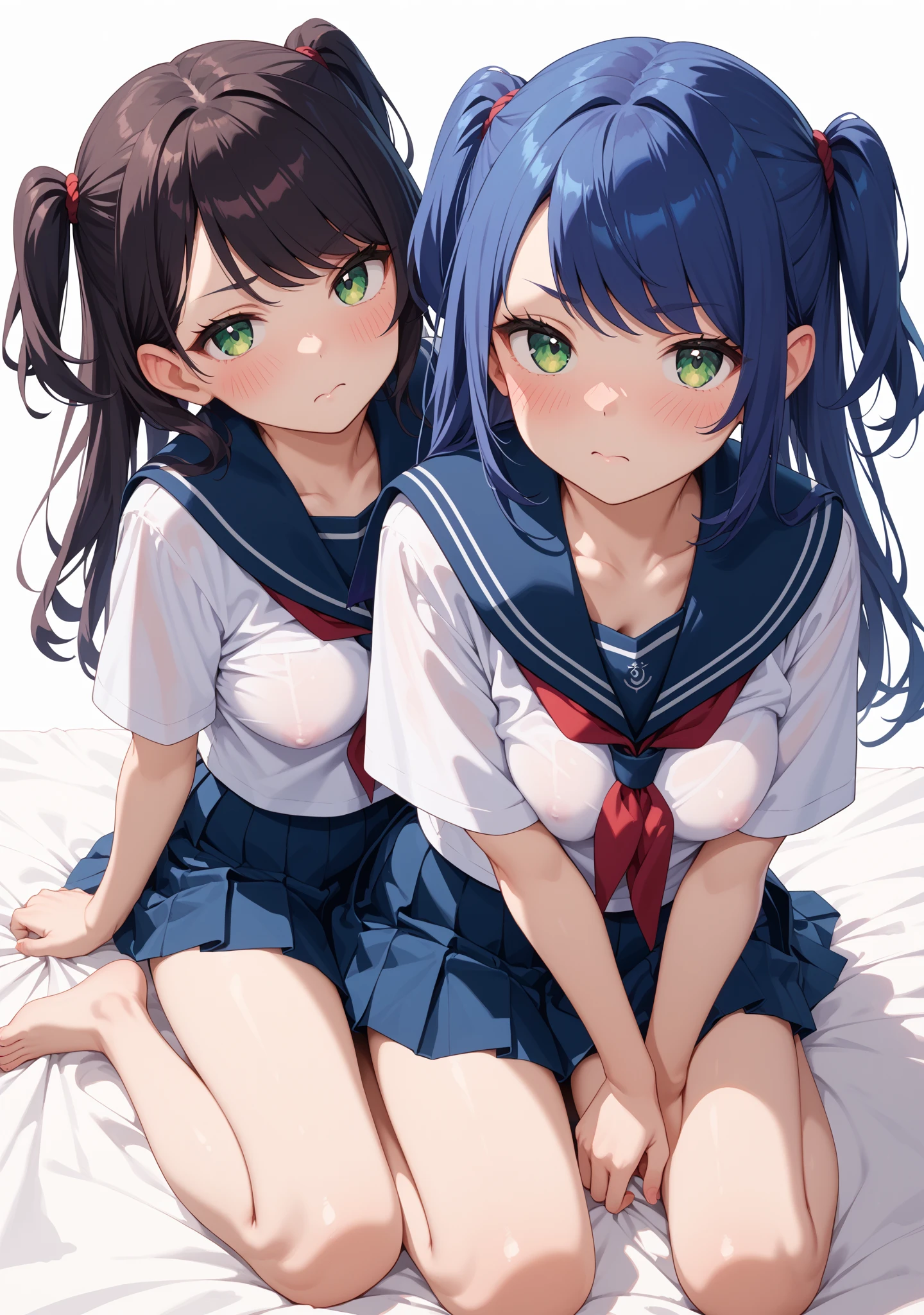 Sailor Mercury、Mizuno Ami、Blue Hair、short hair、Tiara on forehead、On the chest、Hands are on