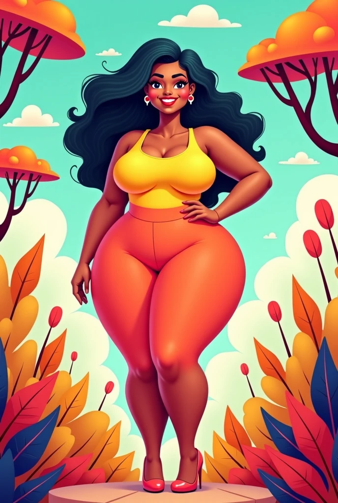 doll shape, big fit ass,darkskin, Black curly hair,eyes browns, green jumpsuit,White sneakers ,green phone, green scenery