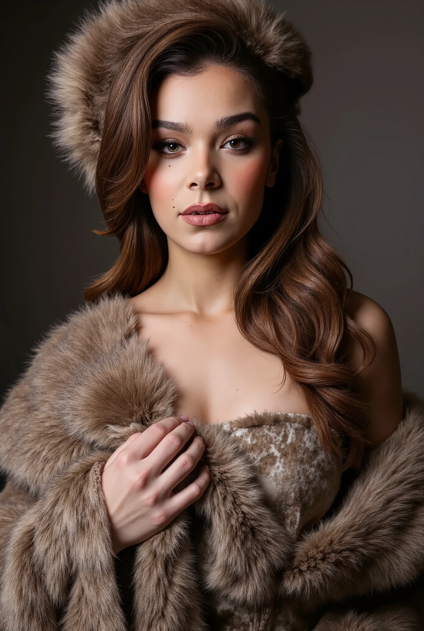 A close up of a woman wearing a fur coat and a furry hat - SeaArt AI