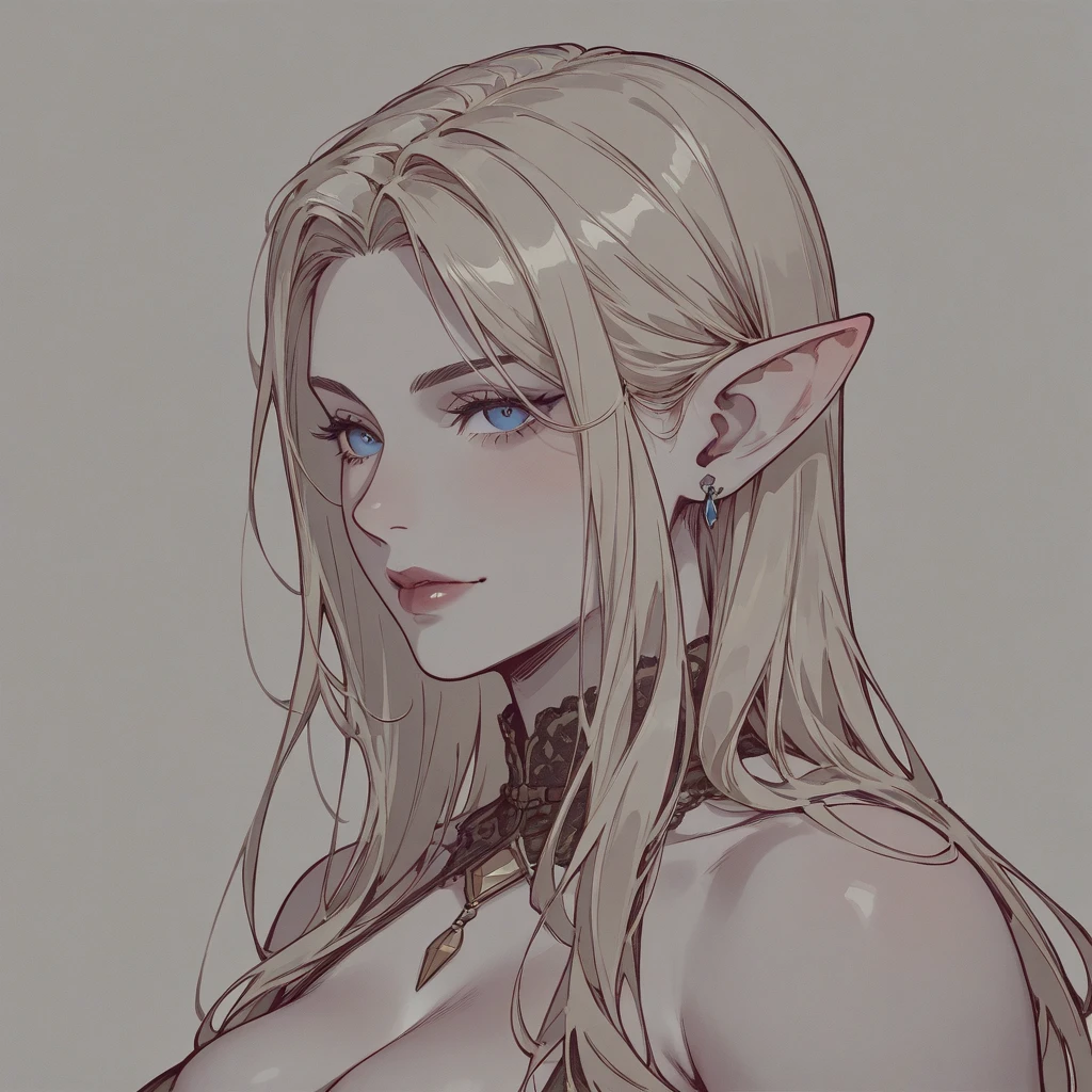 high quality: 1.3, cinematic frame, masterpiece, very detailed portrait, drow (elven long ears), ((Girl with gray skin)) (beautiful young woman), pretty face, fantasy, hairstyle, (long white hair), night, (very detailed skin), detailed background, in kitchen, indoor, soft lighting, tavern crepuscular lighting, volumetric lighting, complex parts, UHD