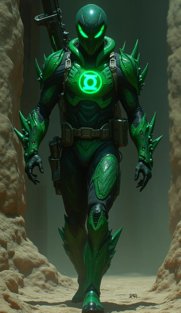 heromkr2023, 8k, uhd, best quality, masterpiece, full body, 1man, vibrant colors, evil villain, orange suit, green skin, glowing red eyes, lizard,