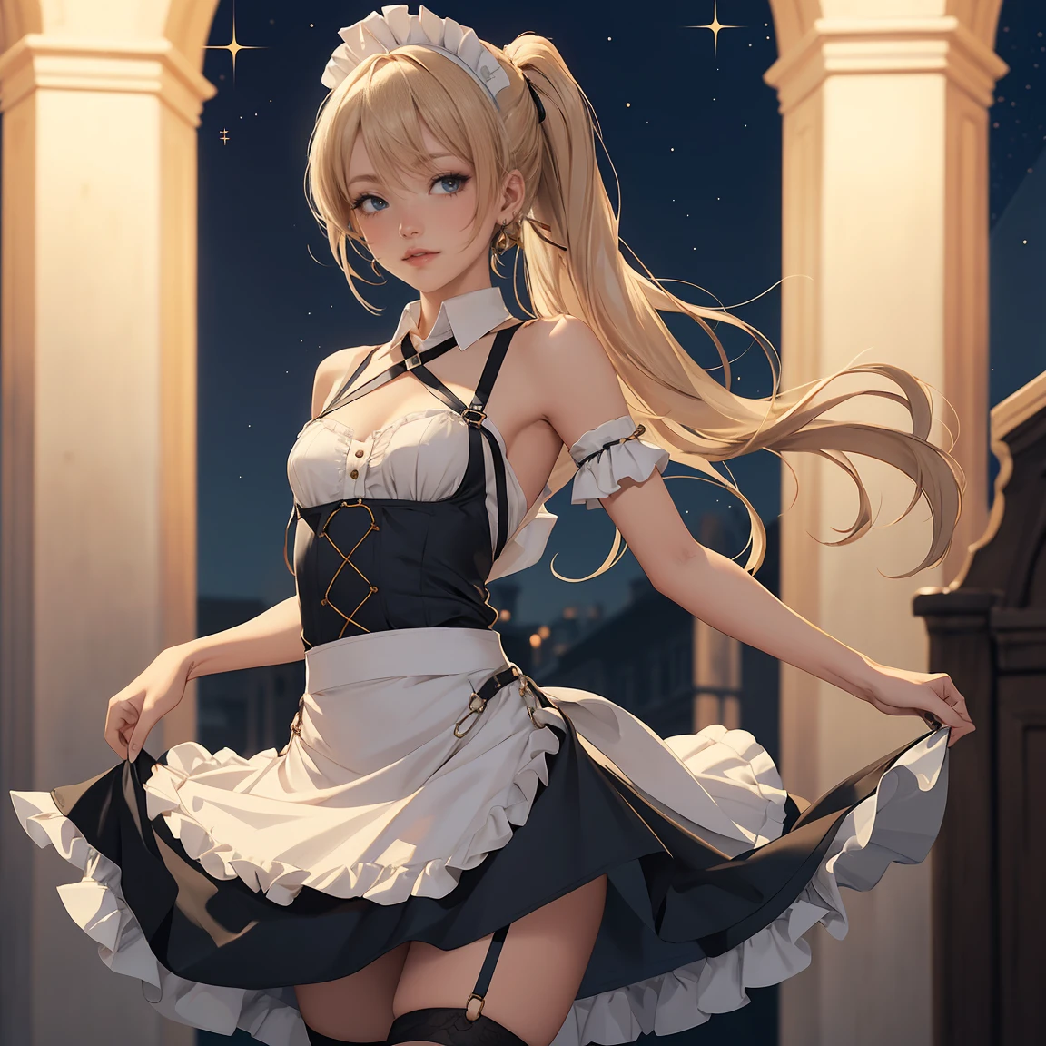 (from above:1.2),18 year old beautiful girl,Purplish blue eyes that dreamers desire,(Blonde hair) , small stature, ,,(masutepiece:1.2, Best Quality),(finely detailed beautiful eye: 1.2),(beautifull detailed face),(perky chest:1.1),(pointed chest:1.2),(cakes magazine cover:1.5),(Best Illumination, extremely delicate and beautiful),sexy pose,make a cocktail , in a bar counter,Ultra Contrast,Braid a little around the ears, White long dress, (very detailed),(Raw photo, highest quality),(realistic, Photoreal:1.3), high detail, very detailed complex 3D rendering of face, (very detailed skin:1.2), dynamic angle, fire glow effect, professional lighting, side light, cinematic light, a super high resolution, 8K , best shadow, particles of light, Fine skin texture, detailed face, intricate details, Super detailed, shine, Please reconsider, full body,, beautiful face, shiny skin, thin, nice companion, delicate body, thin legs, naked apron, ((crawl on all fours:0.4)), beautiful back, butt, turn around, A picture from a little behind, bend the body, the skirt is floating in the wind, Dark purple panties, thin Pubic hair ,(with sparkling eyes and a contagious smile), open mouth, highest quality, high resolution, Real World, Natural light, perfect Natural Light,