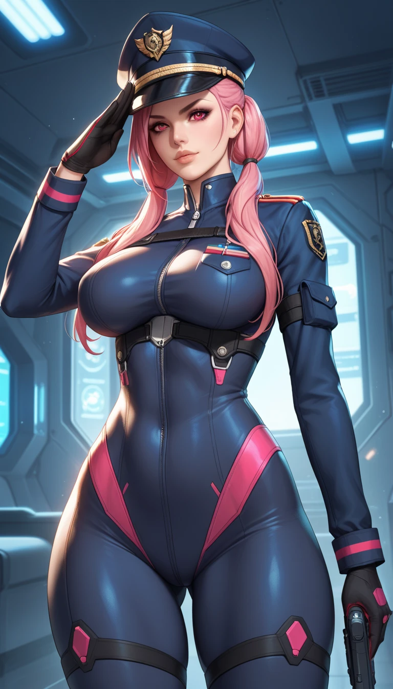score_9, score_8_up, score_7_up, score_6_up, BREAK klara, Sci-fi outfit, cleavage, big breasts, seductive smirk,sweating, on a spaceship, in space