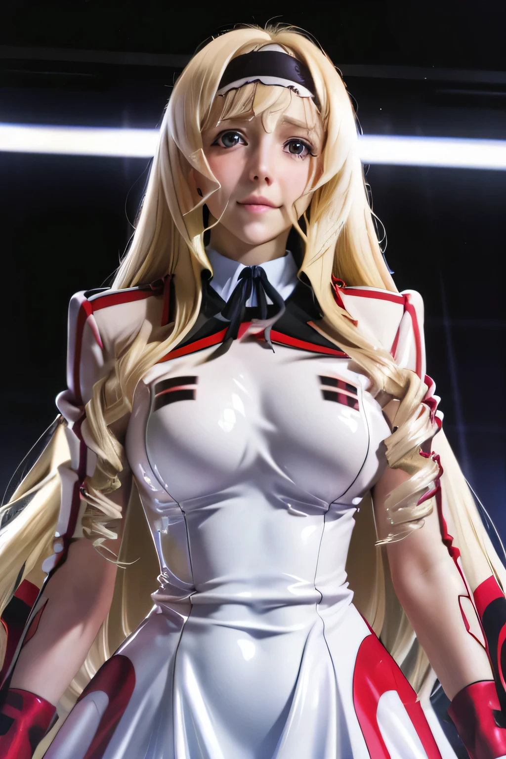 perfect anatomy top quality,highest resolution,(((white shiny uniform One Piece Dress Shiny Blonde Long Hair shiny skin))) Cecilia Alcott Infinite Stratos