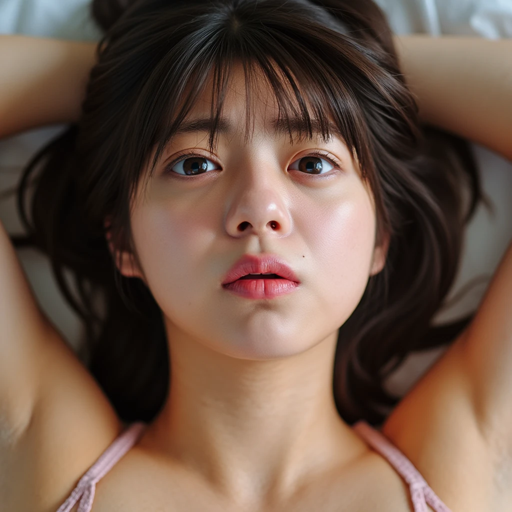 nsfw, Beautiful Naked、Young Japanese Woman、13 years old、Big eyes、Thin lips、Open your mouth a little、I can see the tongue、Light pink nipples、Clear and pure white skin、A soft-looking body、My Room、Soft Focus