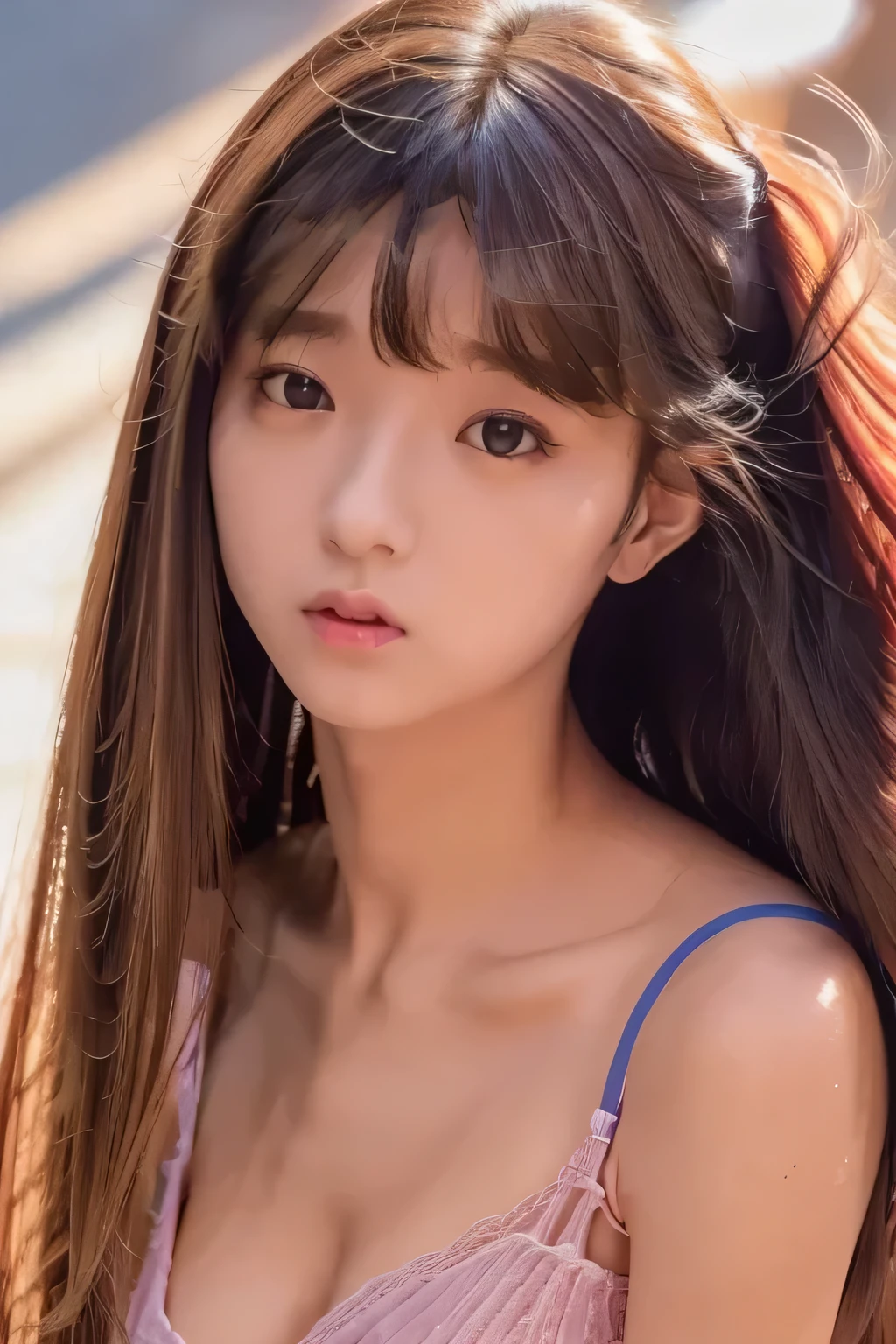 (8k、RAW photo、top quality、masterpiece、anatomically correct)、(girl、solo)、(close up face shot:1.3)、、(straight hair:1.8)、(shoot from above:1.3)