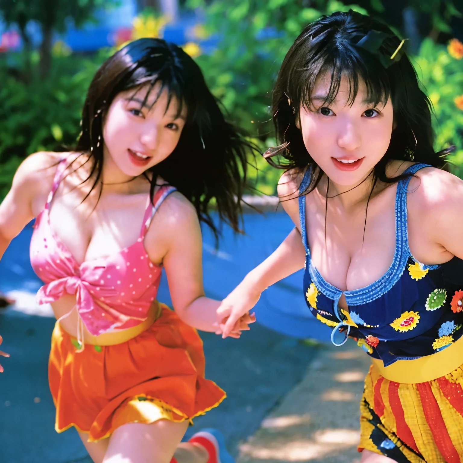 (best quality:1.2), masterpiece, Realistic, Ultra-high resolution, ((a beautiful Japanese idol 12 years old woman:1.2)), (Gaunt:1.3), (((Very flat chest:1.4))), ((Baby Face)), (show me your armpit:1.2), (sweaty armpit), ((Armpits are wet and shiny with sweat)), She has skin that sweats easily Soaking wet, Sweaty, I can see my pores, (topless:1.2), (wearing samba costumes:1.2), (dancing parade:1.3), (energetic music:1.2), (confetti-filled streets, lively atmosphere:1.2), (decorative floats:1.1), (bustling market stalls:1.2), (delicious street food:1.1)