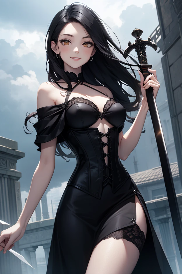 dark angel kissing flowers and sword