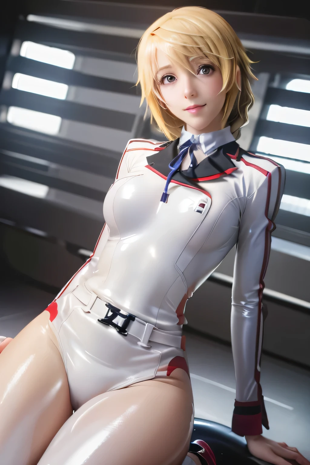perfect anatomy top quality,highest resolution,(((white shiny uniform One Piece Shiny Blonde shiny skin))) Charlotte Dunois Infinite Stratos