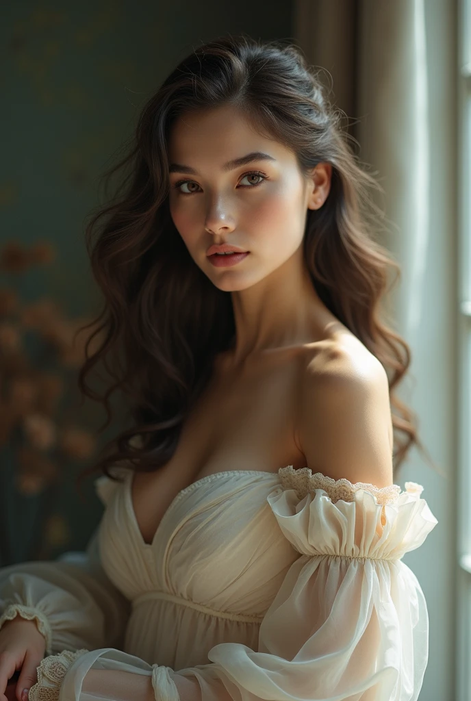 (masterpiece:1.3), (8K, Photorealsitic, RAW Photography, Top image quality: 1.4), japanes, (1girl in), beauitful face, (lifelike face), (A dark-haired, Long:1.3), Beautiful hairstyle, realisticeyes, Eyes in Beautiful Details, (real looking skin), Beautiful skins, enticing, 超A high resolution, A hyper-realistic, High Detail, the golden ratio, (Detal Face:1.2), see the beholder,a smile,Slightly open shirt,middlebreast,is standing,put hands on the hip,20yr old,Tank tops