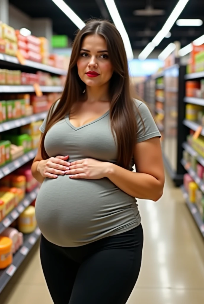 mature european pregnant woman wearing one piece long blouse with brown long coat in grocery mall, wANTS HELP, WET PUSSY