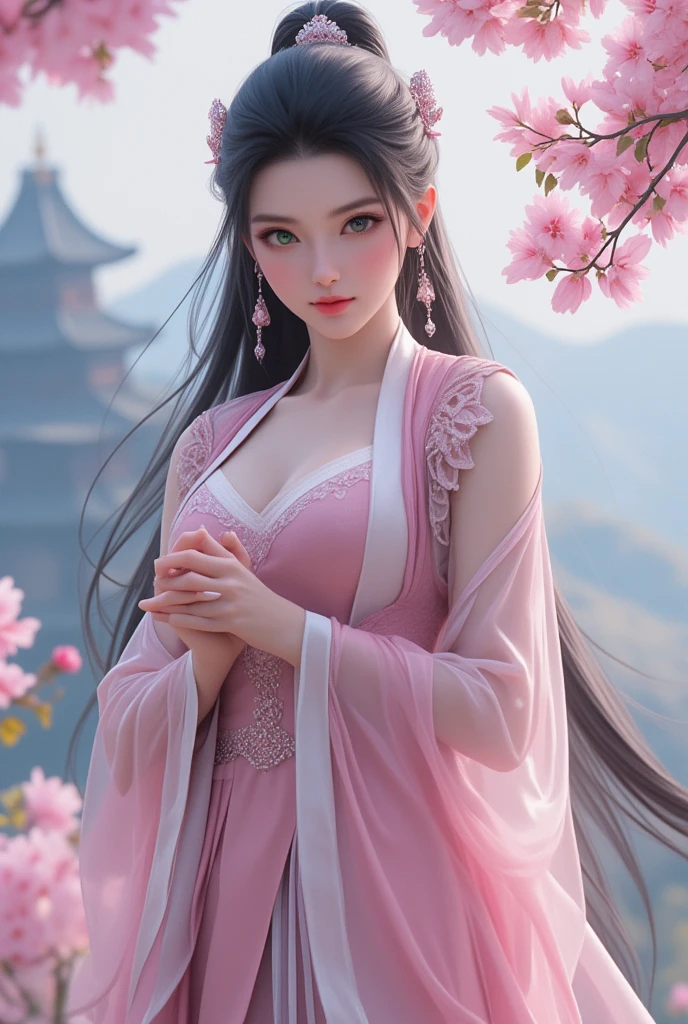 Prompt 3: Dancing with Petals
Fairy's Appearance
Outfit: A dress made of cherry blossom petals. The design is fluffy and airy, with pink and white as the base colors, adorned with petals and leaves.
Hairstyle: Long wavy hair with a crown of cherry blossoms. The hair color is a soft pink.
Facial Features: Elegant and delicate features, large eyes, and light pink blush.
Accessories: Earrings and a necklace made of cherry blossom petals.
Location and Scenery
Location: A fully bloomed cherry blossom avenue.
Time of Day: Morning, with soft daylight streaming in.
Scenery: Cherry blossom petals are dancing in the air. The background features a clear blue sky.
Pose and Expression
The fairy is dancing among the falling petals. She has her arms spread wide and is smiling joyfully.