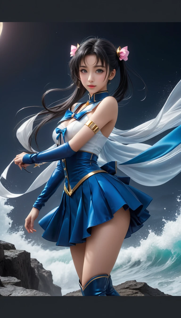 Sailor Moon in Bikini、high-level image quality、Photo,rialistic photo、Live-action quality、skirt by the、a miniskirt、Characteristics of a real schoolgirl、In live-action style、a picture、Photo Real、Realisticity、Beautiful facial features、beautiful thigh、Ultra mini skirt、a close up of a woman in a costume posing for a picture, White panty、A sexy、Anime girl cosplay, Sailor Moon Style, Anime Cosplay, Beautiful armpits、Beautiful navel、Sailor Moon!! Beautiful, cosplay foto, Cosplay,  Real Photographics, Inspired by Yang J