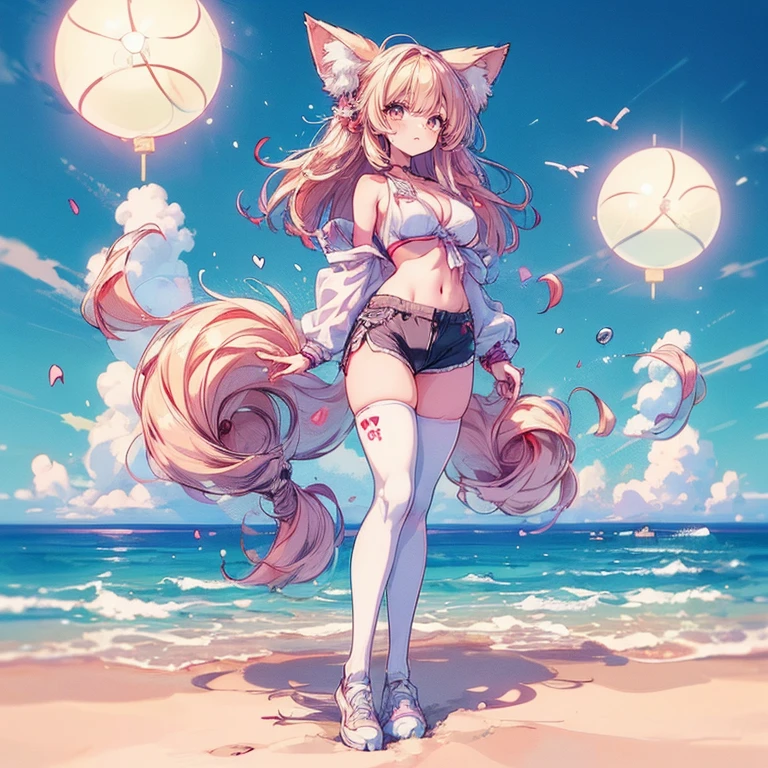 fox girl have tail in beach