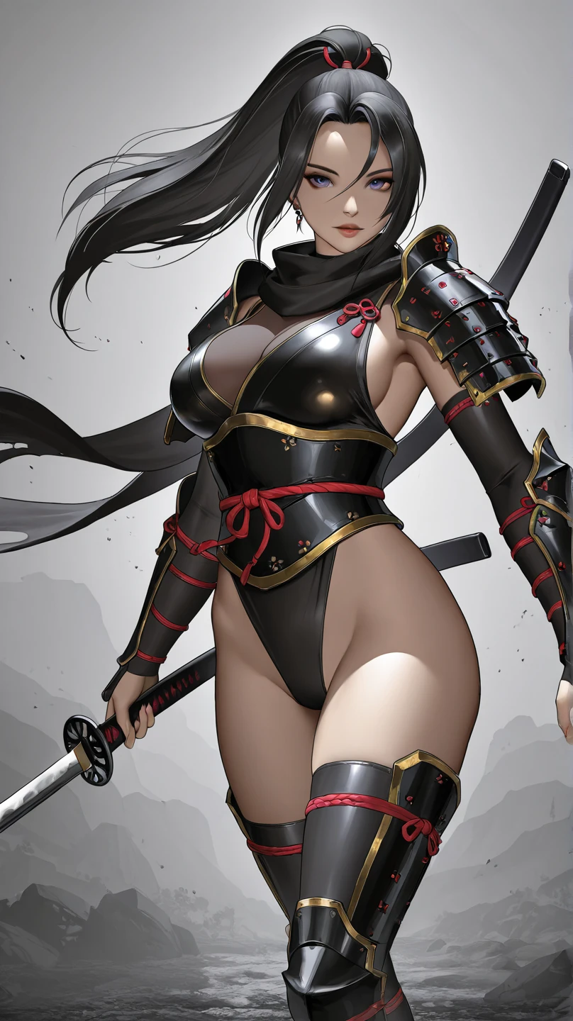 Full body 8K quality female ghost swordsman, short hair silver and black hair, tattoo muscles powerful, girly face, mole under the corner of the eye, graceful body, big breasts and big fart, rich skin texture, surreal style, first-person perspective, show the whole body, extreme details, exquisite and beautiful.
