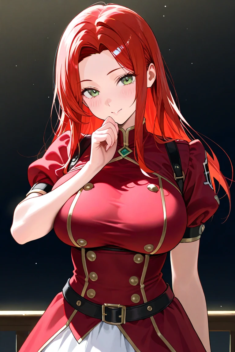 Woman long red hair green eyes big breast apocalypse