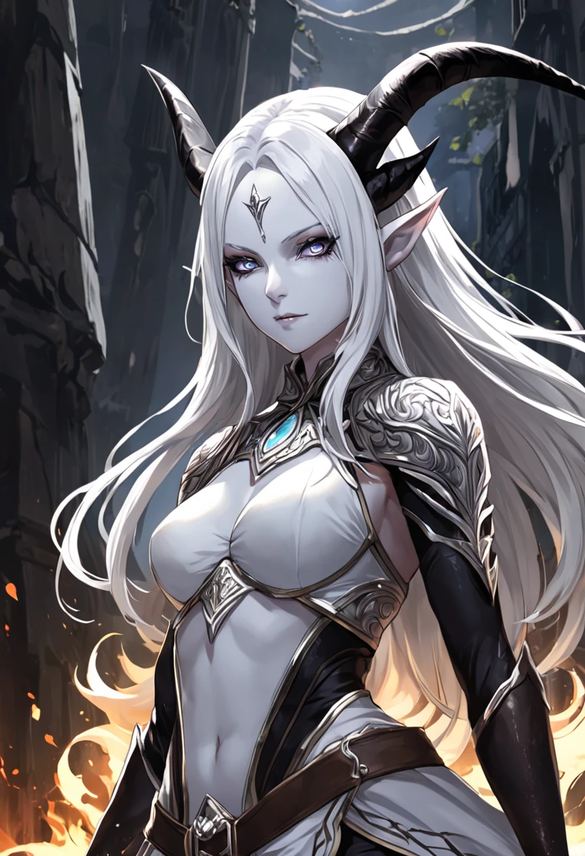 masterpiece, Best quality, 1 girl,photo, Studio photography, from the waist up, upper body, close-up of a woman with white hair and a horned face, dark Elf princess, beautiful dark Elf countess, Diablo 4 queen, 4k fantasy art, Diablo 4 Lilith, 8K fantasy art, dark Elf maiden, Кароль за uhd, dark Elf, hyper detailed fantasy character, detailed fantasy art, Фэнтезийное искусство Unreal Engine, ancient ring elf, the evening Mediterranean light casts a warm glow on her porcelain skin., High-resolution image, digital painting, Spiritual peace, golden ratio composition, cowboy shot, brilliant, brilliant hair, (night:1.2),Dreamy, [[gentle fingers and hands:0.55]::0.85],(detailed fingers),),(emotional),(breathtaking),(main part:1.2) whole body.), (Anime Style), (Super Detailed), (brutal), (uhd, HDR), (8k), (High Resolution: 1.2), (Complex and Beautiful: 1.2)