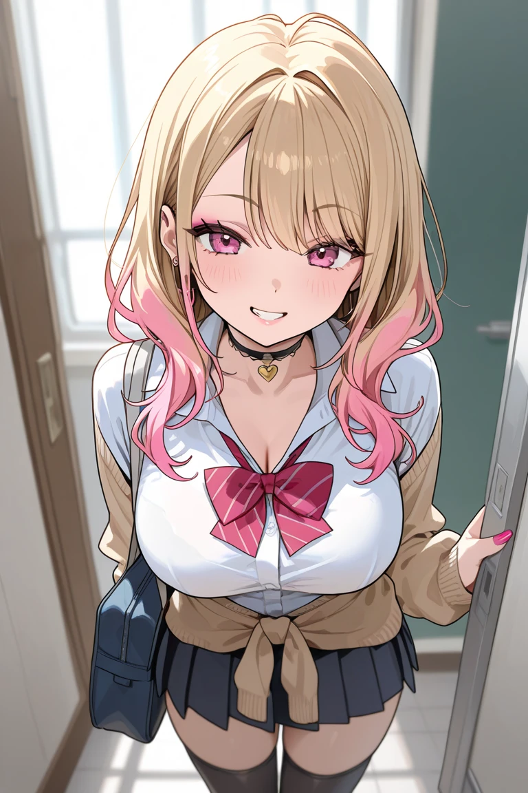 (masutepiece, Transparent air, 透明なThe eye,Best Quality, Perfect Anatomy, High quality:1.4), absurderes, absolutely resolution, unbelievable Ridiculous, hight resolution, ultra-detailliert, Official art, Unity 8k壁纸, Kinetic typography,nice hand, Perfect hands, Detailed beautiful hands, Large_filesize, fulcolor, hight resolution, symmetric, exceptional, Best aesthetic, newest, Anime, very beautiful detailed body,The hair,faces,The eye,  


BREAK, 1 beautiful girl, 1girl in, (Cute:1.5),(Cool:0.8), (Beauty:1.5),(Chibi:0.5), (17 years old girl), (girl, Older sister, Unclear, 日本の綺麗なfaces:1.2) BREAK, (詳細なThe eye,ツリThe eye:1.2),(銀色のThe hairを,お団子の長いThe hair,ox’s horn,Breasts and breasts decorated:1.8), 星のThe eyeのシルエット 太いまつげ, boobs boobs double eyelids:1.2), cleavage,Swaying udder, Clear skin, Beautiful skin, Shy, Erect ,Clear skin, Beautiful skin, Shy, gleaming skin,(最高品質のfaces),(最高品質の輝くThe eye),(最高の笑faces,:D:1.45)

【pronpt】
＜品質改善pronpt＞
＜Character appearance、背景およびその他のpronpt REAK (white and gray theme:1.3), (wearing in [[white and gray check pattern]] Vest worn over white collared long-sleeved shirt:1.4), (gray vest with buttons:1.2),
BREAK (Pink Theme:1.2), (pink ribbon bow:1.3),
BREAK (Black theme:1.4), (Tight black pencil skirt:1.5), (pantyhose:1.3), (high-heels:1.1),

BREAK ,(Office, desk work, whiteboard, sofa, buildings from window,Makuhoku Computer,
(upward looking gaze :1.2) ,
Looking Up ,
From  above ,depth of fields,

 BREAK,wakame,wakame,wakame,(Cowboy Shot:1.4), 

BREAK,(Blurry background:1.3),(absurderes, hight resolution, Super Detail Art),cel shading,Clear Color, Lonely optical effect, Beautiful pictures, Bright glow, mystic atmosphere,(Close-up of girl:1.1), Mystical light particle effect,manga influence, clean line drawings,