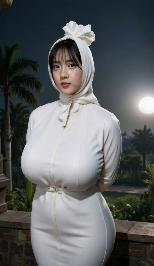 there is a woman sitting down with a longest brown hair, bbwchan, thicc, brown hijab outfit, brown hairstyle model, korean girl, korean woman, wearing brown robe, full length shot, alluring plus sized model, japanese goddess, clothed in hooded, voluptuous and arousing, portrait shot, curvy model, voluptuous body, wonderful, nene tanaka body , bbwchan, The overall atmosphere is smooth , haunting illustrations, extremely high-resolution details, photographic, realism pushed to extreme, fine texture, 4k, ultra-detailed, high quality, high contrast, red sneakers , cold atmosphere ,, cold atmosphere, 10 bracelet , wearing huge diamond necklace , glasses , full body photoshoot 
