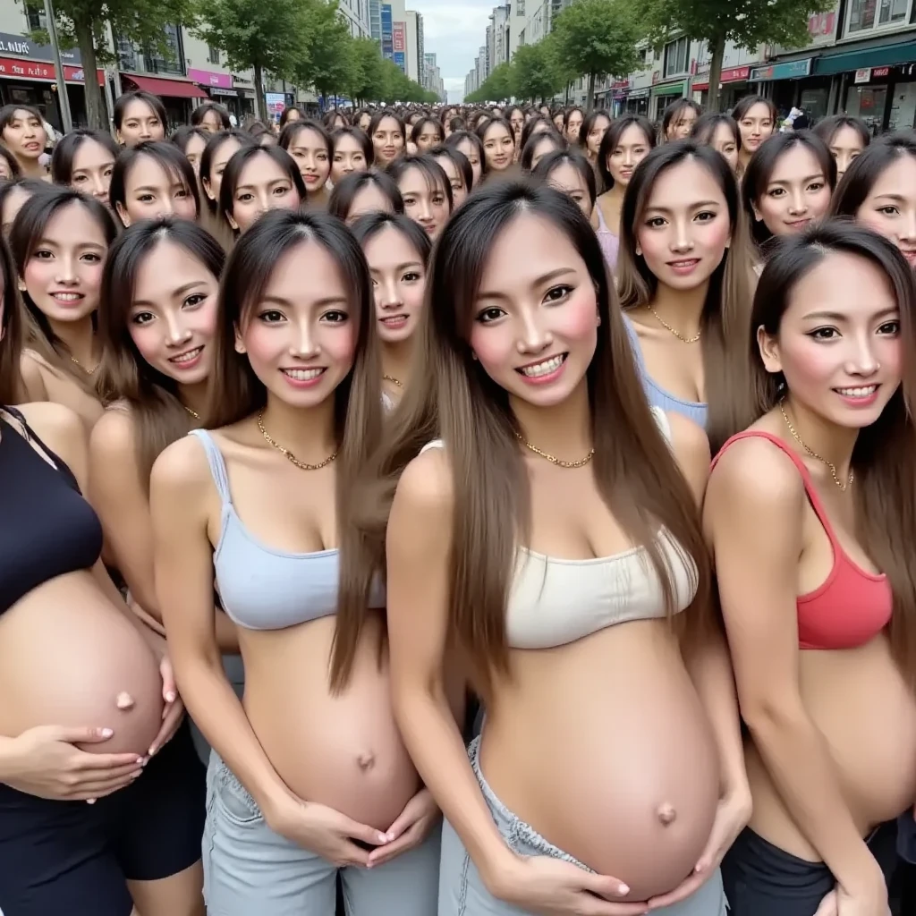 ((highest quality)), ((masterpiece)), (Perfect Face), (Perfect Eyes), (Very detailed), (Perfect detail) ,Very detailedな顔と肌の質感, (Perfect body), (Perfect Face), (((Three Girls))), Very detailedな目, (smile), (On a street corner in Tokyo, Outdoor, Very crowded), (),(((naked))),(((pregnancy))),(((naked体))),(((全naked)))