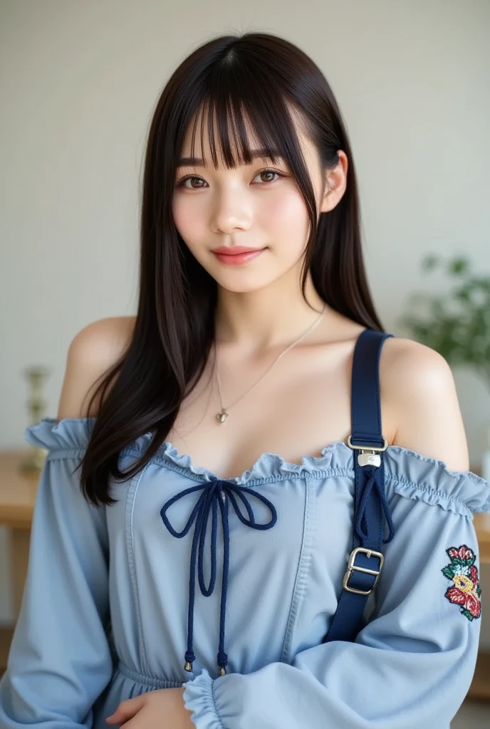 (8k, RAW photo, best quality, masterpiece:1.2), (realistic, photo-realistic:1.4), (extremely detailed 8k wallpaper),korean 20 age woman, The image captures her surrounded by shelves of books, emphasizing her intellectual curiosity and the quaint charm of the bookstore,cute face,A woman who looks good with a smile,bewitching hair,reading a book happily,(sexy costume),One-shoulder dress,A smile that invites others,Lower Ponytail,Thighs are slightly visible through clothing