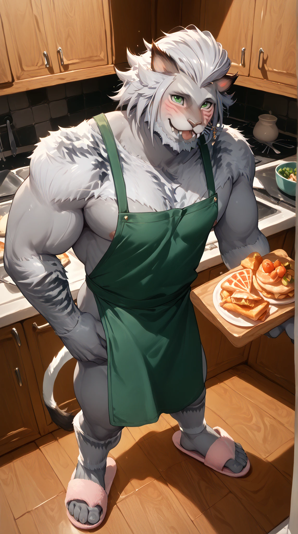 (Best quality: 1.0), (Super High Resolution: 1.0), (masterpiece, best quality:1.2), detailed, detailed hands, detailed eyes, score_9, score_8_up, score_7_up, furry, anthro, ((ram)), ((solo)), grandpa, (about 70 years old), (manly), curved horns, handsome face, huge, bangs, white beard, beard above mouth, fluffly fur, nipples, looking pleasured, sexually, sexy pose, NSFW, (apron), nude, bulge, flaccid, in heat, panting, sweat, sweaty, musk, (skinny, shy), hands touching, (looking at viewer, shy), blushes:0.3, side view, first person view, close up view, (by bebebebebe, by syuro)