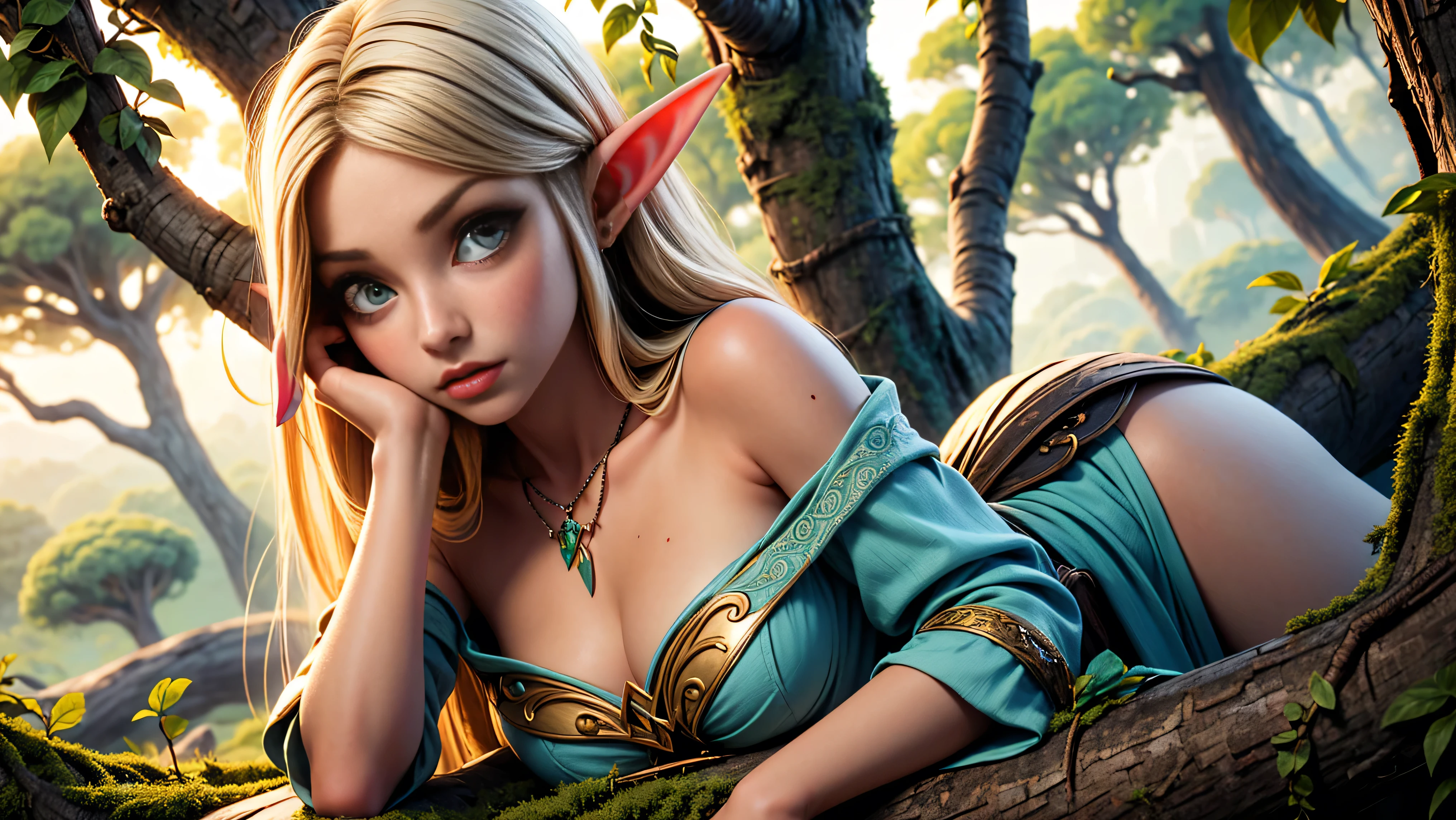female cute elf, (anatomical biometrical hands), in a jungle, two braid hair, ((wearing elf dress)), cute face, full body, looking back (hyper detailed eyes, hyper detailed face), 16k, 8k, RAW photo, best quality, masterpiece, high detail RAW color photo, dramatic lighting, cinematic lighting, back light, professional lighting