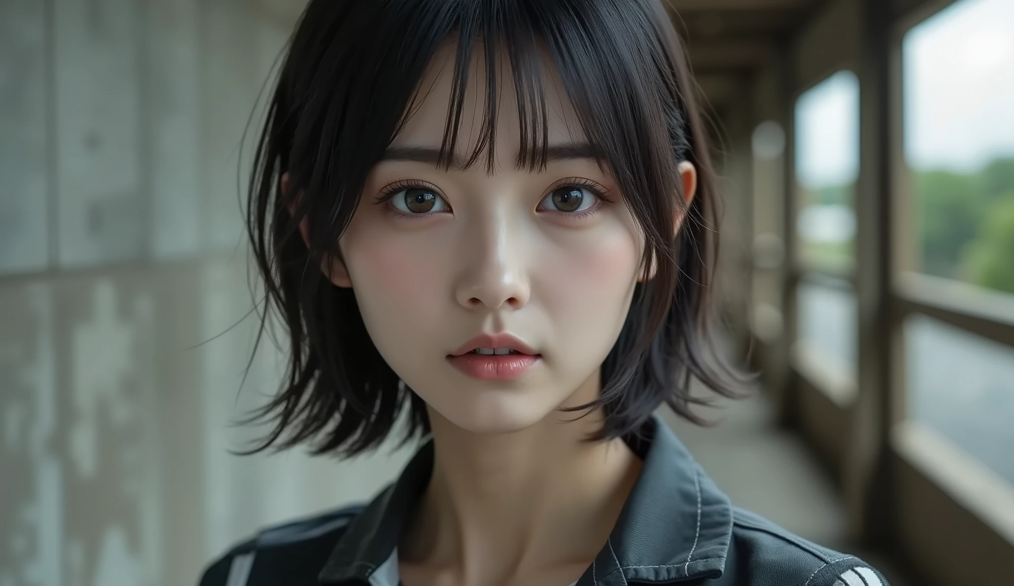 8k, Ultra-high resolution, Highest quality, masterpiece, 三分割法によるphotograph,Surreal, photograph, 1 Girl, (16 years old:1.3), pretty girl, Cute Face, Beautiful eyes in every detail, 細かくdetailedに,masterpiece,One Girl:1.2,Japan Female Teachers,full body,furious,Black short hair,Bob with bangs, (combat uniform:1.3),Pencil Skirt,Muddy Face,Sharp contours,Looking down, (Dirty Face:1.3),battlefield, Light from above, Low contrast, (Side view),, Perfect and beautiful face ,完璧でCute Face, Skin with attention to detail, Perfect limbs、Narrow waist,Looking at the audience,(((Ideal body type))),A cup small breasts :2,Portraiture:2,Perfect Anatomy,鮮明なdetailed,detailed,Surreal,Light and shadow,darkness