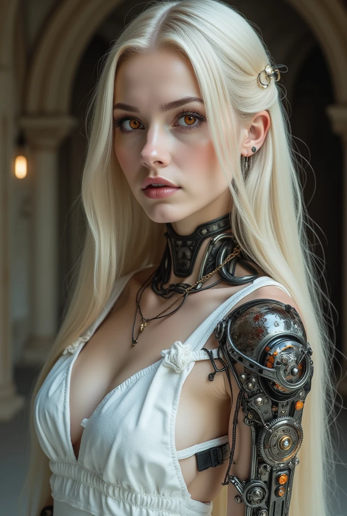 (beautiful girl,blonde hair,short clothes,large breasts,armored lower body,realistic,photorealistic,photo-realistic:1.37,best quality,4k,8k,highres,masterpiece:1.2,ultra-detailed,detailed eyes,detailed lips,extremely detailed face,longeyeLashes,dynamic pose,mystical,dark fantasy,dramatic lighting,moody atmosphere,deep saturated colors,cinematic)