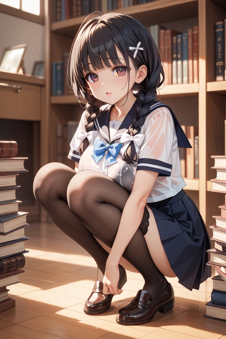 very cute and beautiful girl,(Very detailed美しい顔), (smile),blush,Black Hair,Seraphim,(White Shirt、Pleated navy blue pread your legs、Squat)、Sitting、(From below)、(Black tights、Lacy white panties), Country road, (Highest quality,masterpiece:1.0),Absurd,High resolution,Super detailed,Very detailed,32K,8k resolution, Intricate details,Movie Scenes,Detailed Background,alone,Dynamic Angle,