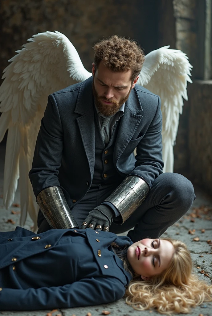 (2 androgynous males, archangel michael killing satan)